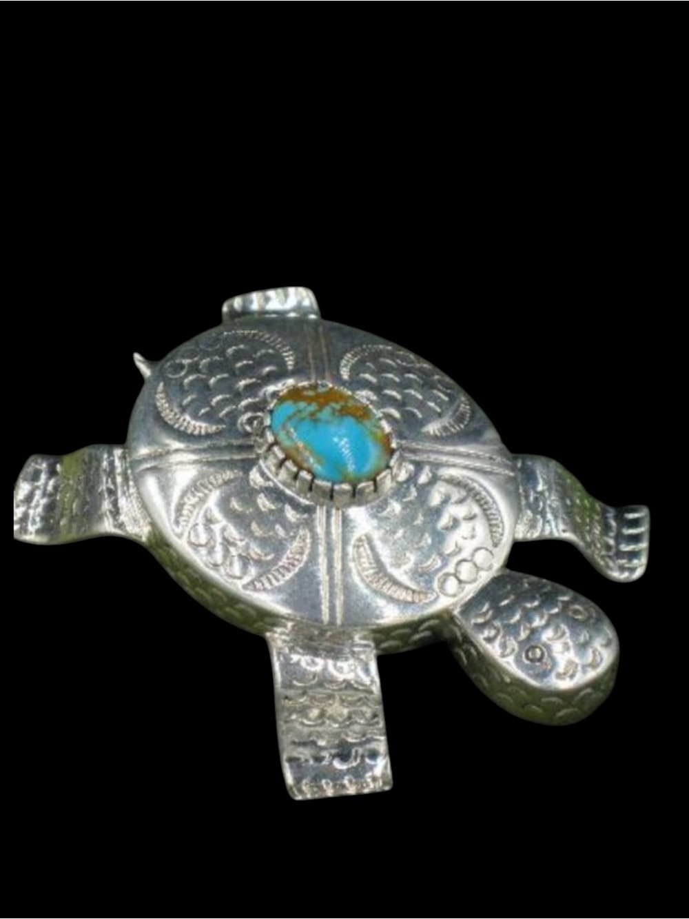 Vintage Carol Felley Sterling Silver Turquoise Turtle Brooch/Pendant